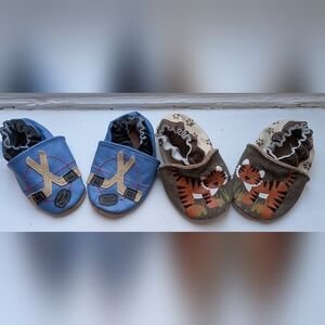 0-6M ROBEEZ - Baby Soft-Soled Blue Brown Tiger Slip-On Shoes LEATHER Barefoot